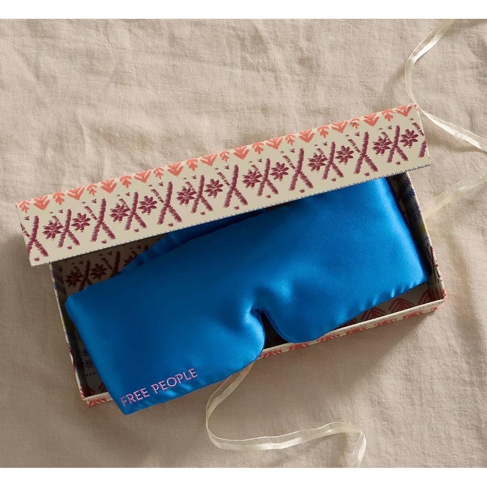 Free People Wellness Silk Sleep Mask Blue Embroidered Eye Mask with Gift Box